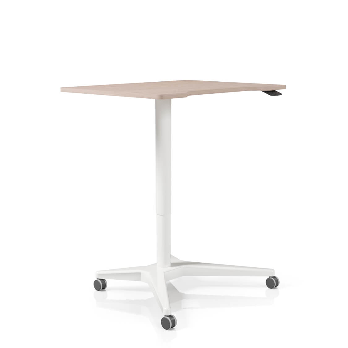 The Pillar Curve Height-adjustable Table is a sleek, mobile desk with gas lift adjustment, perfect for flexible workspaces or as a compact, popular lectern alternative.