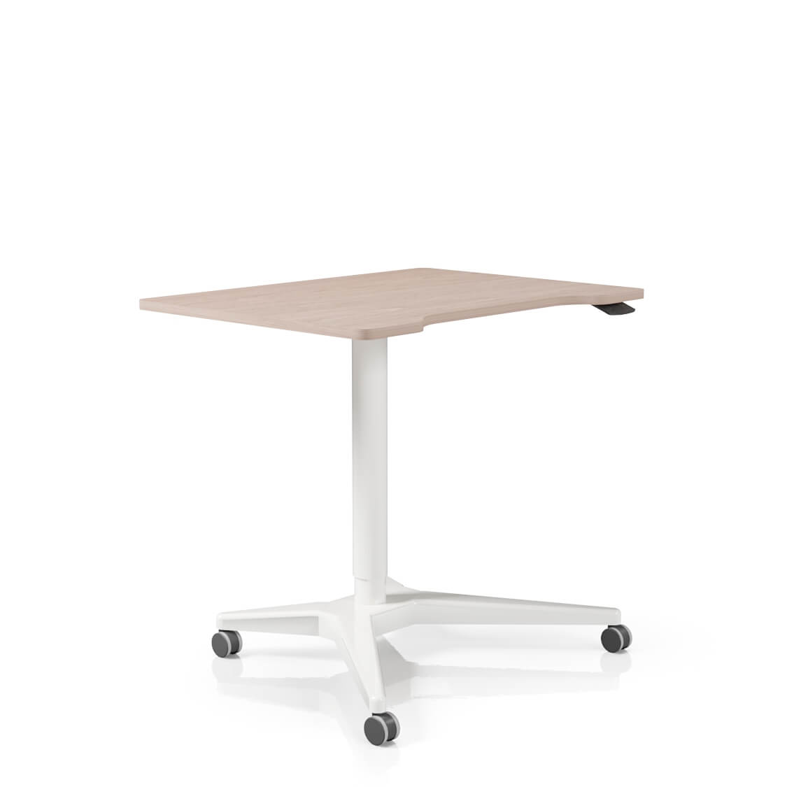 The Pillar Curve Height-adjustable Table is a sleek, mobile desk with gas lift adjustment, perfect for flexible workspaces or as a compact, popular lectern alternative.