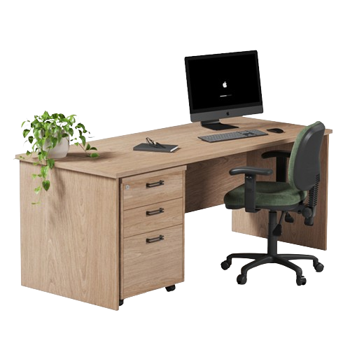 Planke furniture range with desks, mobile pedestals, credenzas and cupboards for schools and offices